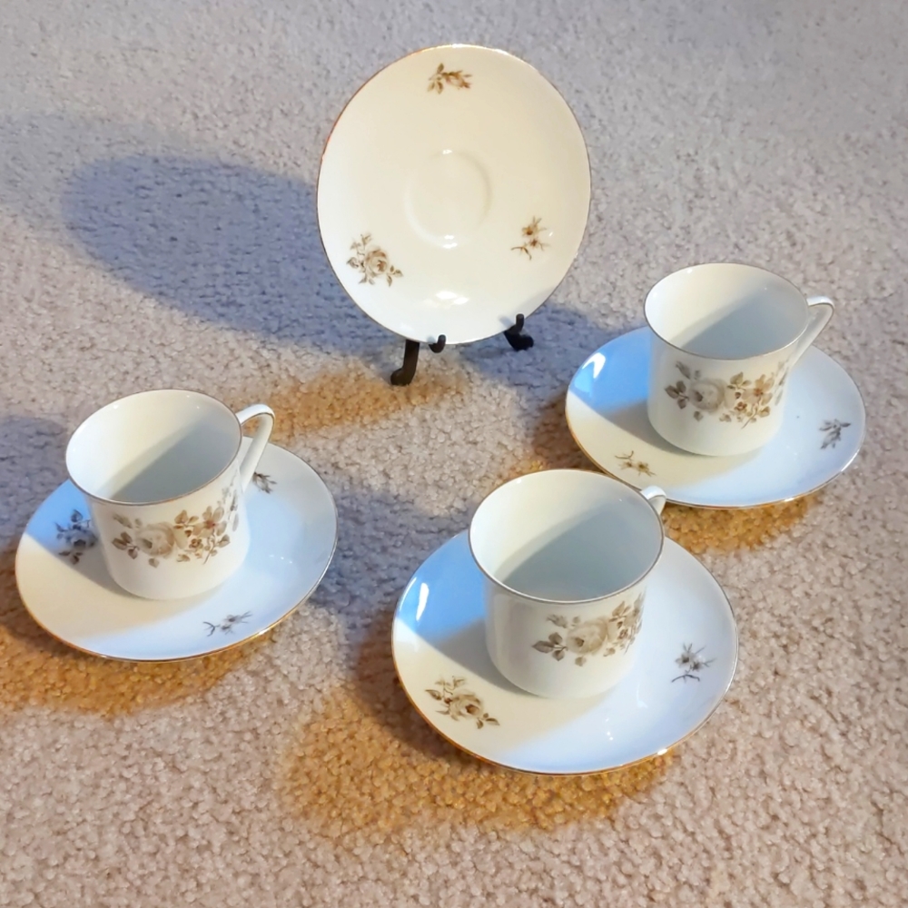 Johann Haviland Bavaria Germany brown Twilight Rose cups and saucers